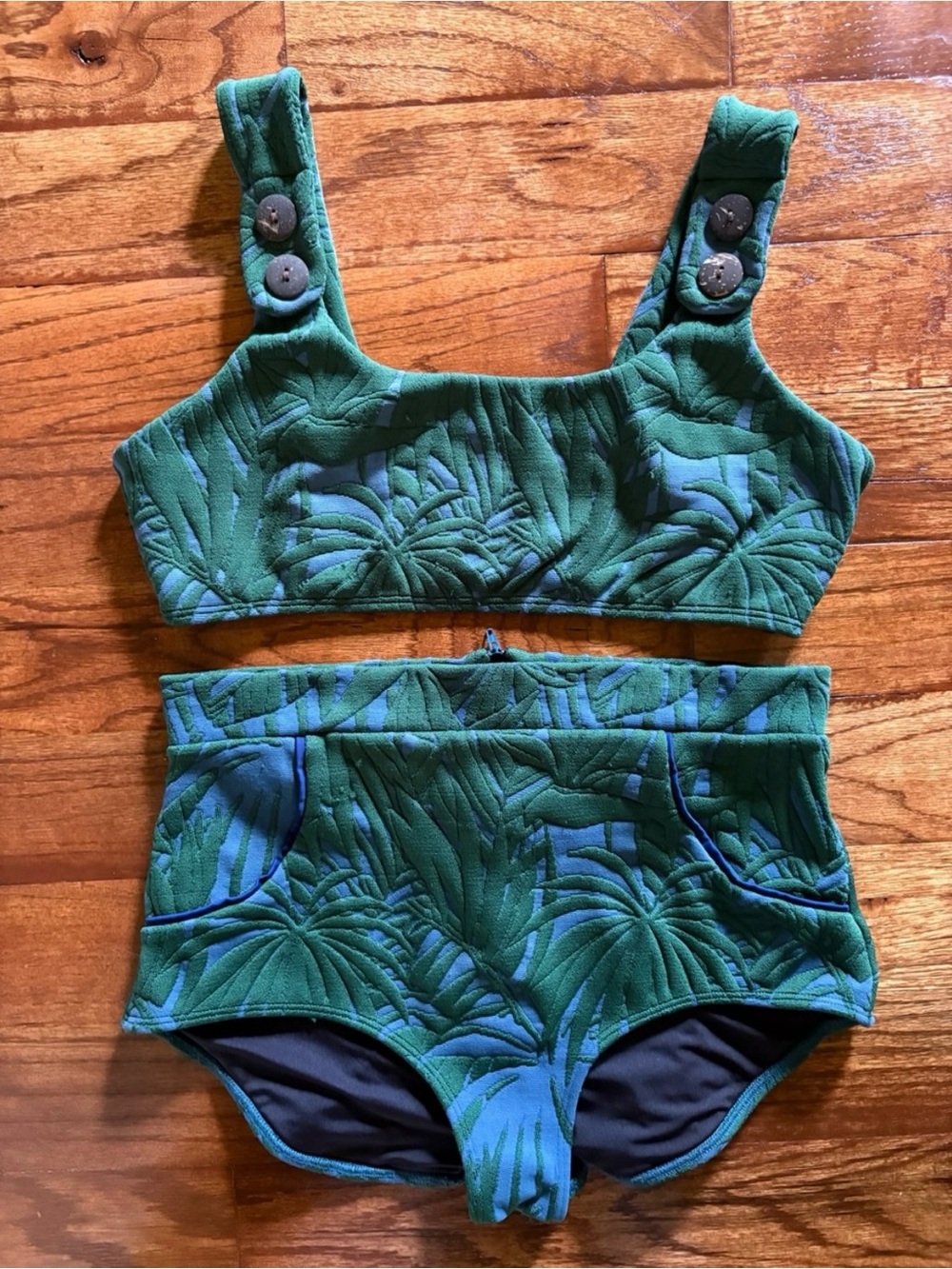Seea Green Tropical Jacquard High-Waist Bikini Set